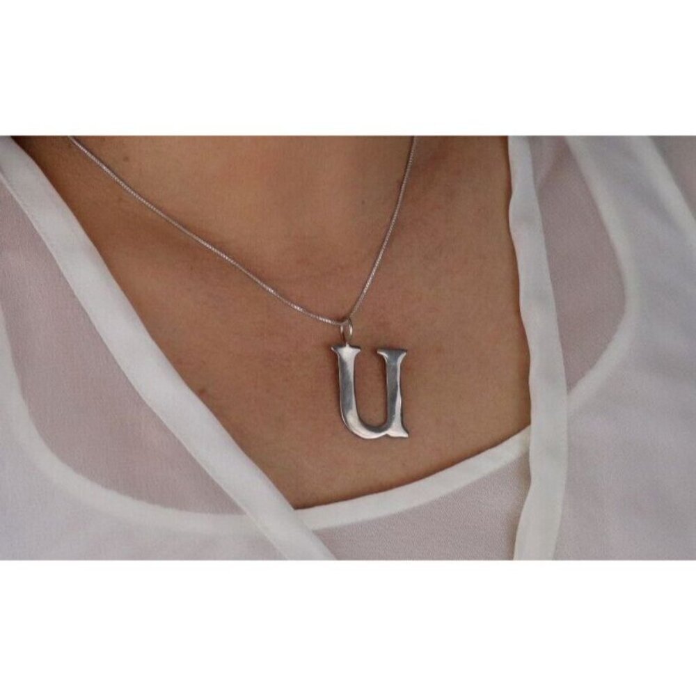Pendant Only Sterling Silver Letter U Pendant Initial U Silpada - Picture 2 of 6